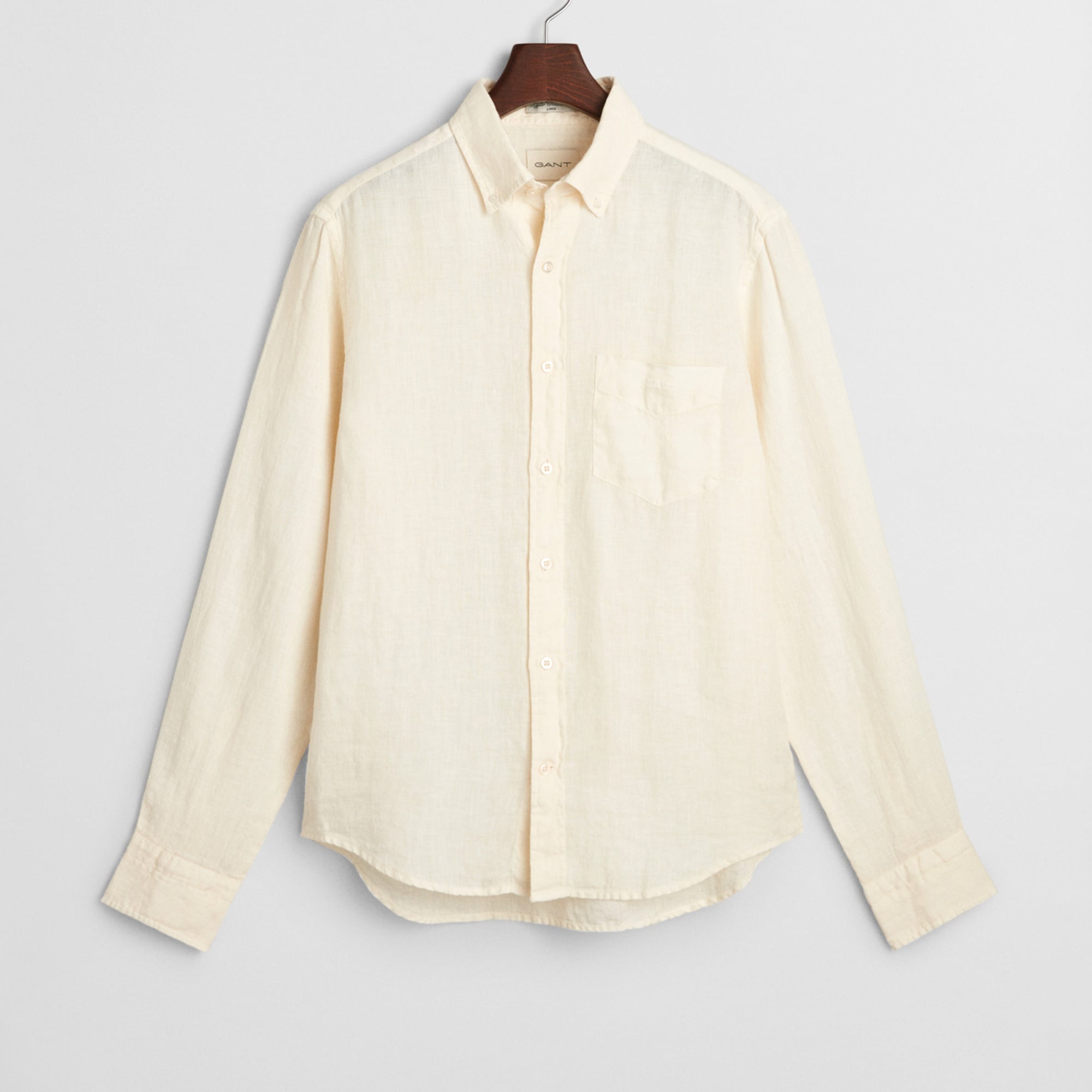 GANT Erkek Krem Regular Fit Düğmeli Yaka Keten Gömlek