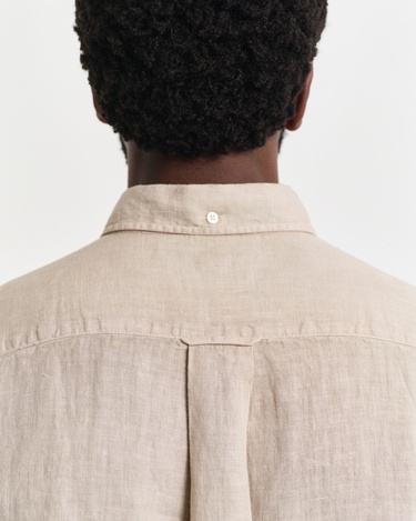  GANT Erkek Bej Regular Fit Düğmeli Yaka Keten Gömlek