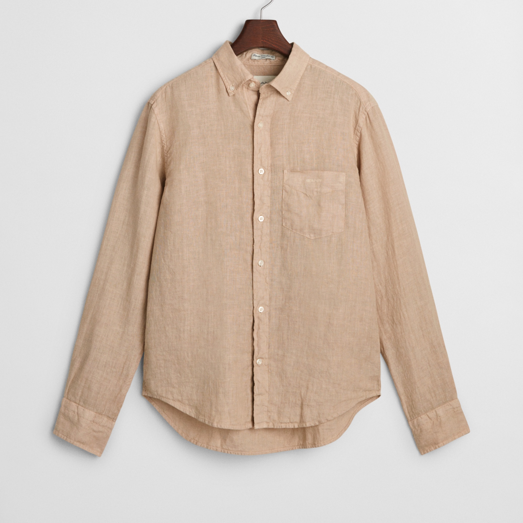GANT Erkek Bej Regular Fit Düğmeli Yaka Keten Gömlek