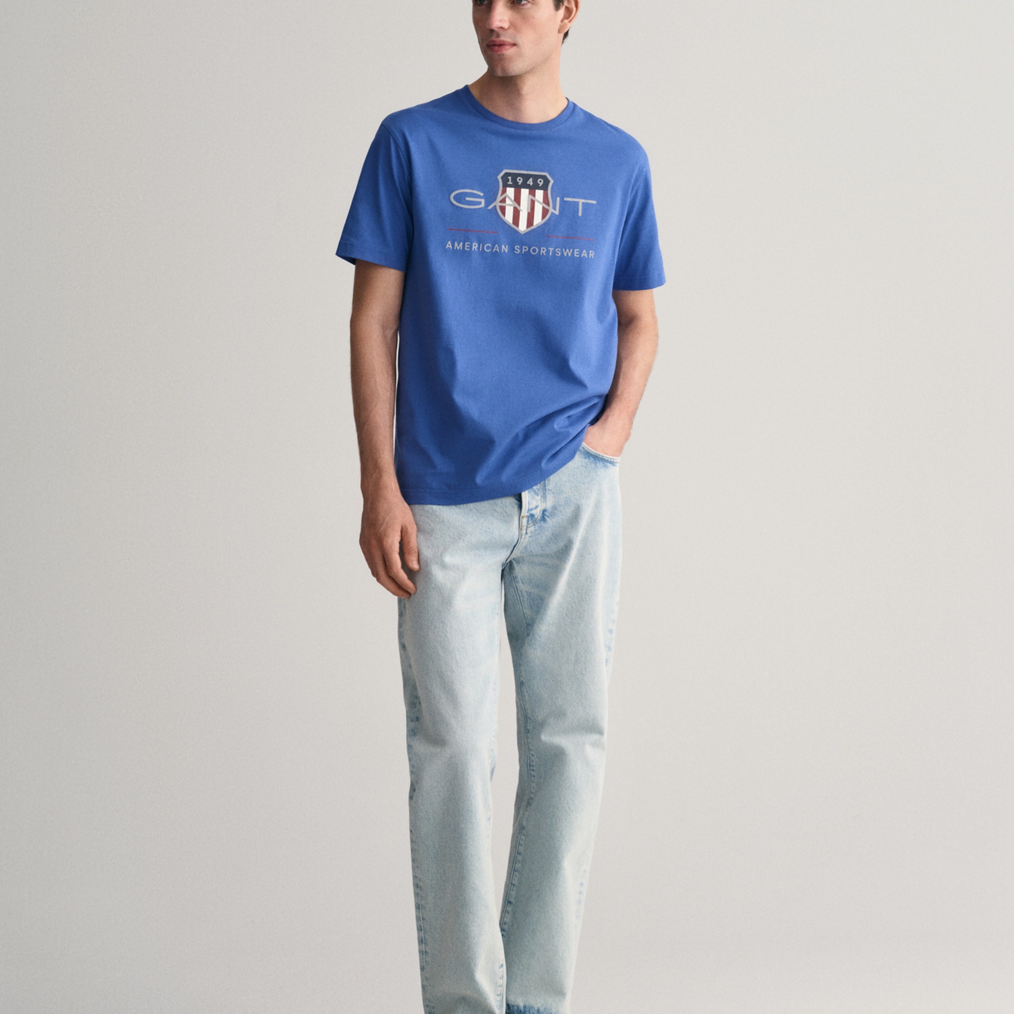 GANT Erkek Mavi Regular Fit Bisiklet Yaka Logolu T-Shirt