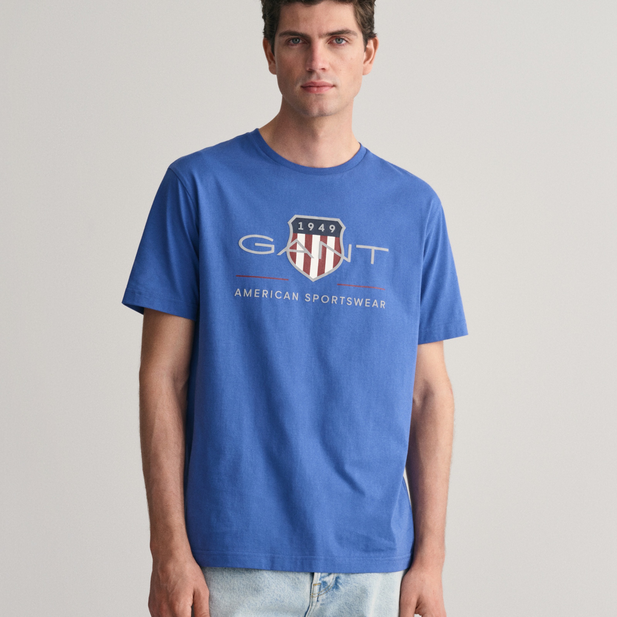 GANT Erkek Mavi Regular Fit Bisiklet Yaka Logolu T-Shirt