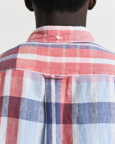  GANT Erkek Kırmızı Regular Fit Düğmeli Yaka Kareli Keten Gömlek