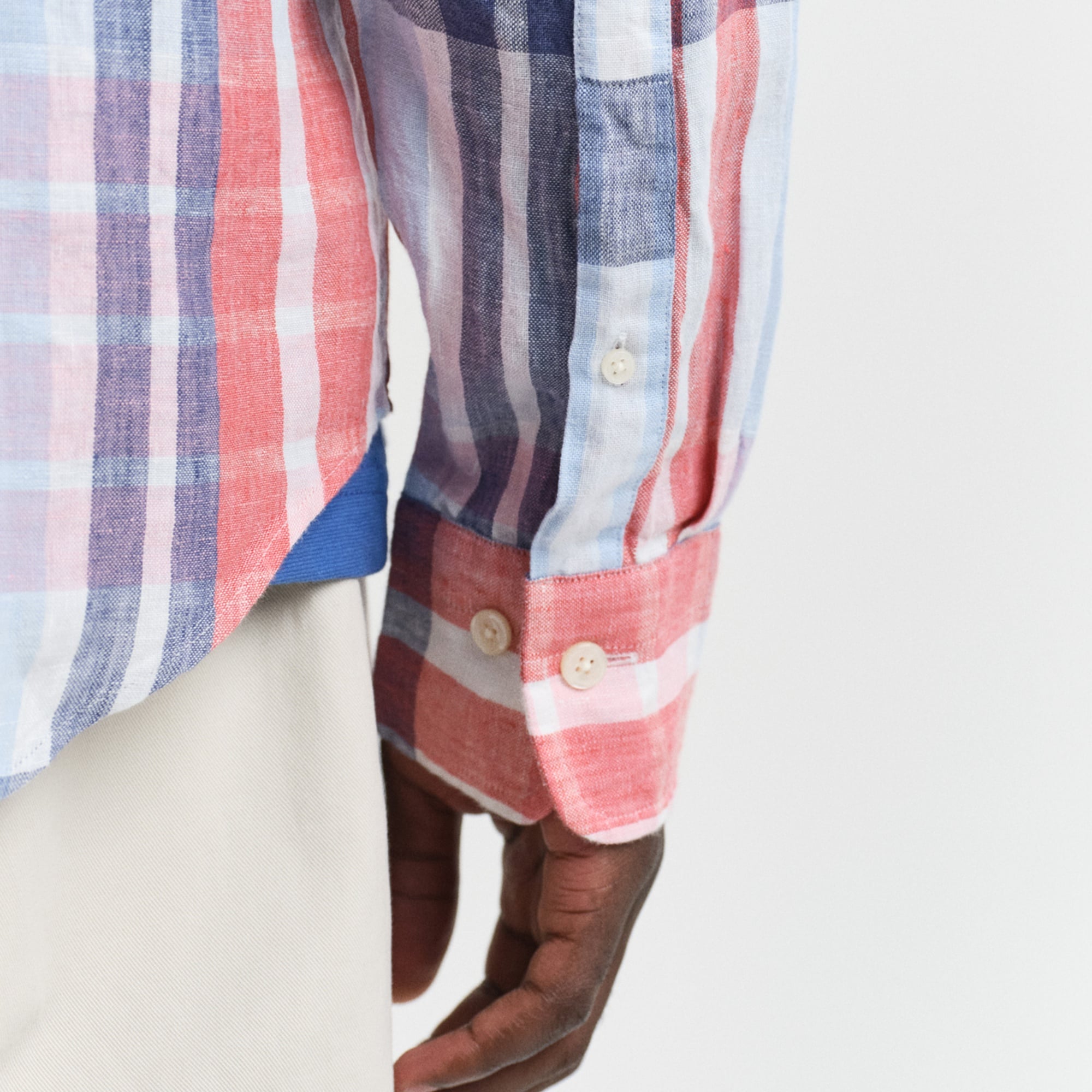 GANT Erkek Kırmızı Regular Fit Düğmeli Yaka Kareli Keten Gömlek