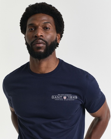  GANT Erkek Lacivert Regular Fit Bisiklet Yaka Logolu T-Shirt
