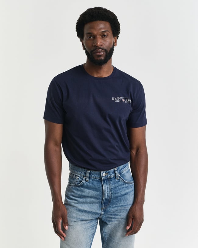  GANT Erkek Lacivert Regular Fit Bisiklet Yaka Logolu T-Shirt