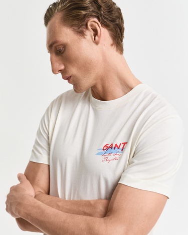  GANT Erkek Krem Regular Fit Bisiklet Yaka Logolu T-Shirt