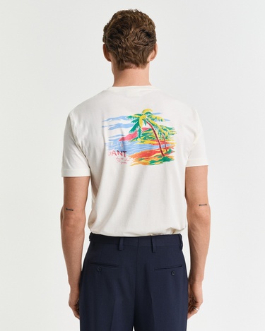  GANT Erkek Krem Regular Fit Bisiklet Yaka Logolu T-Shirt