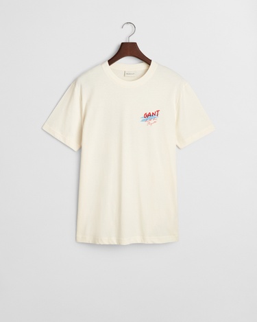  GANT Erkek Krem Regular Fit Bisiklet Yaka Logolu T-Shirt