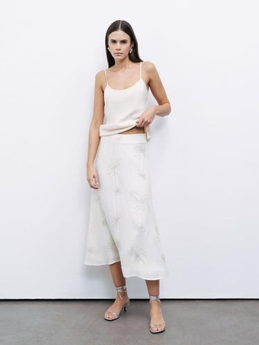  Boncuk Brodeli Midi Etek