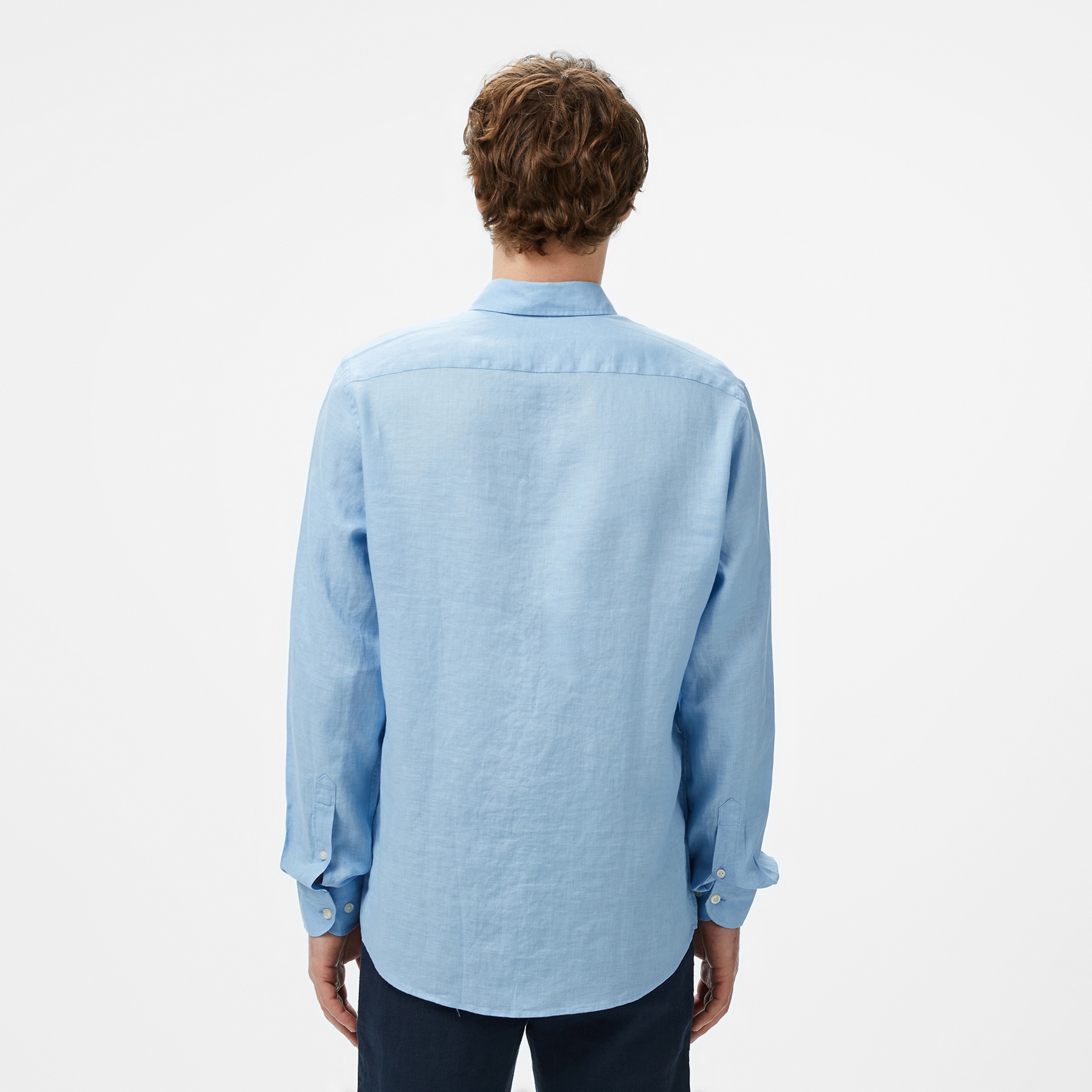 Nautica Erkek Mavi Classic Fit Keten Gömlek