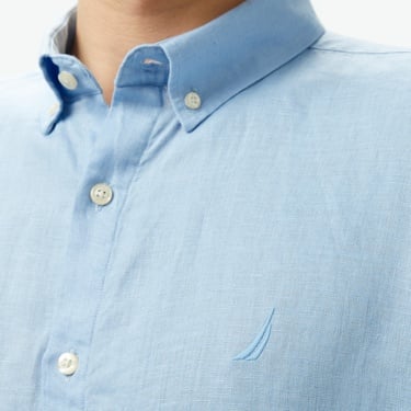  Nautica Erkek Mavi Classic Fit Keten Gömlek