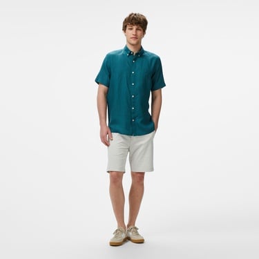  Nautica Erkek Yeşil Classic Fit Keten Gömlek