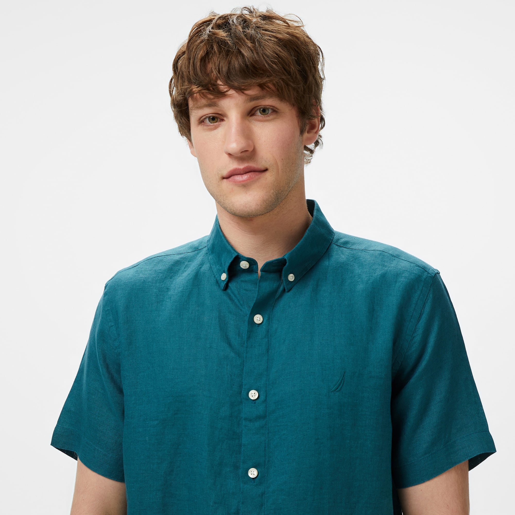 Nautica Erkek Yeşil Classic Fit Keten Gömlek