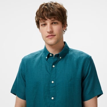  Nautica Erkek Yeşil Classic Fit Keten Gömlek
