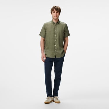  Nautica Erkek Haki Classic Fit Keten Gömlek