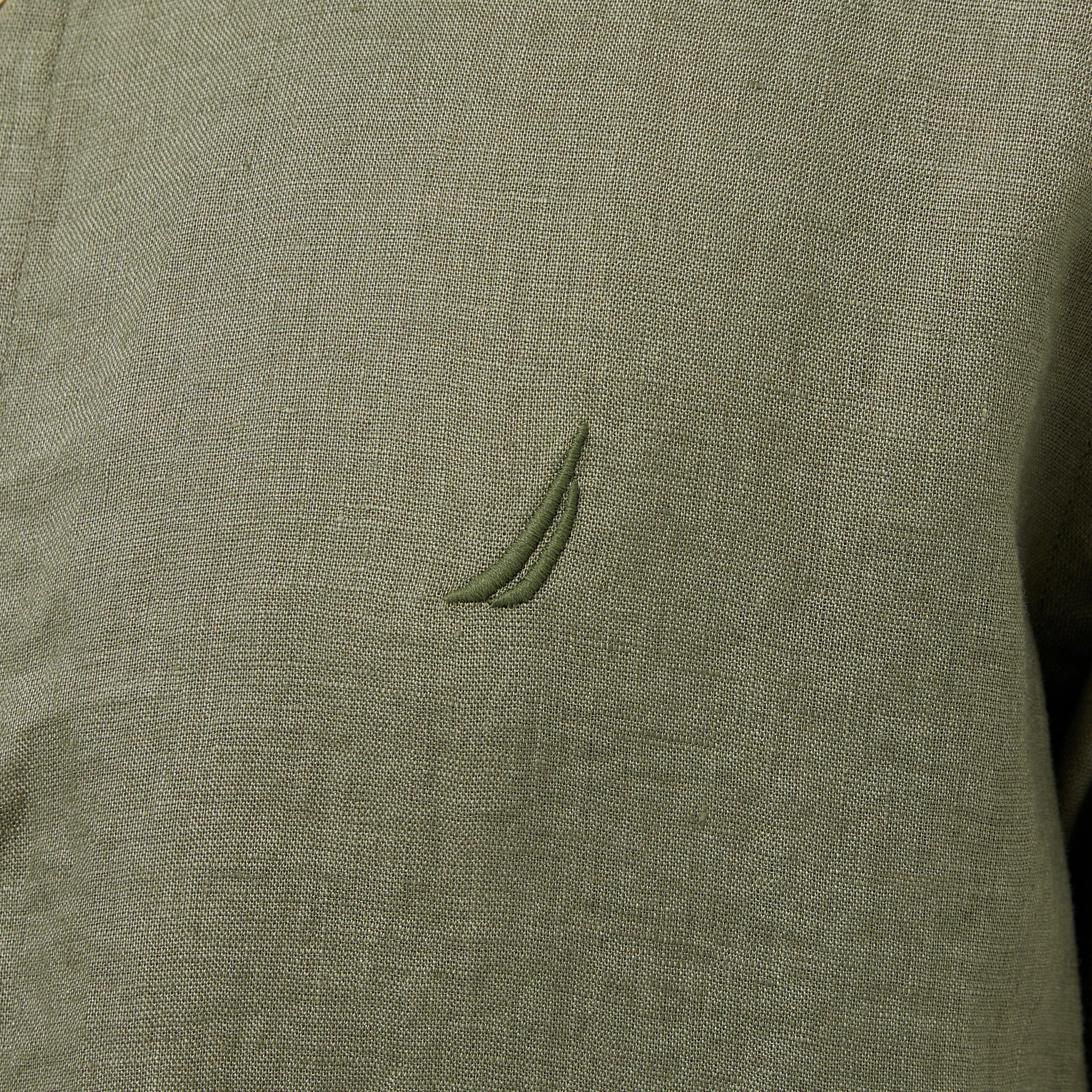 Nautica Erkek Haki Classic Fit Keten Gömlek