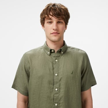  Nautica Erkek Haki Classic Fit Keten Gömlek