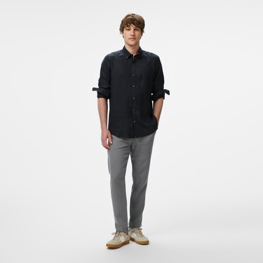  Nautica Erkek Siyah Classic Fit Keten Gömlek