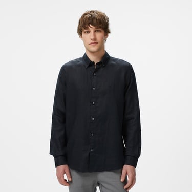  Nautica Erkek Siyah Classic Fit Keten Gömlek