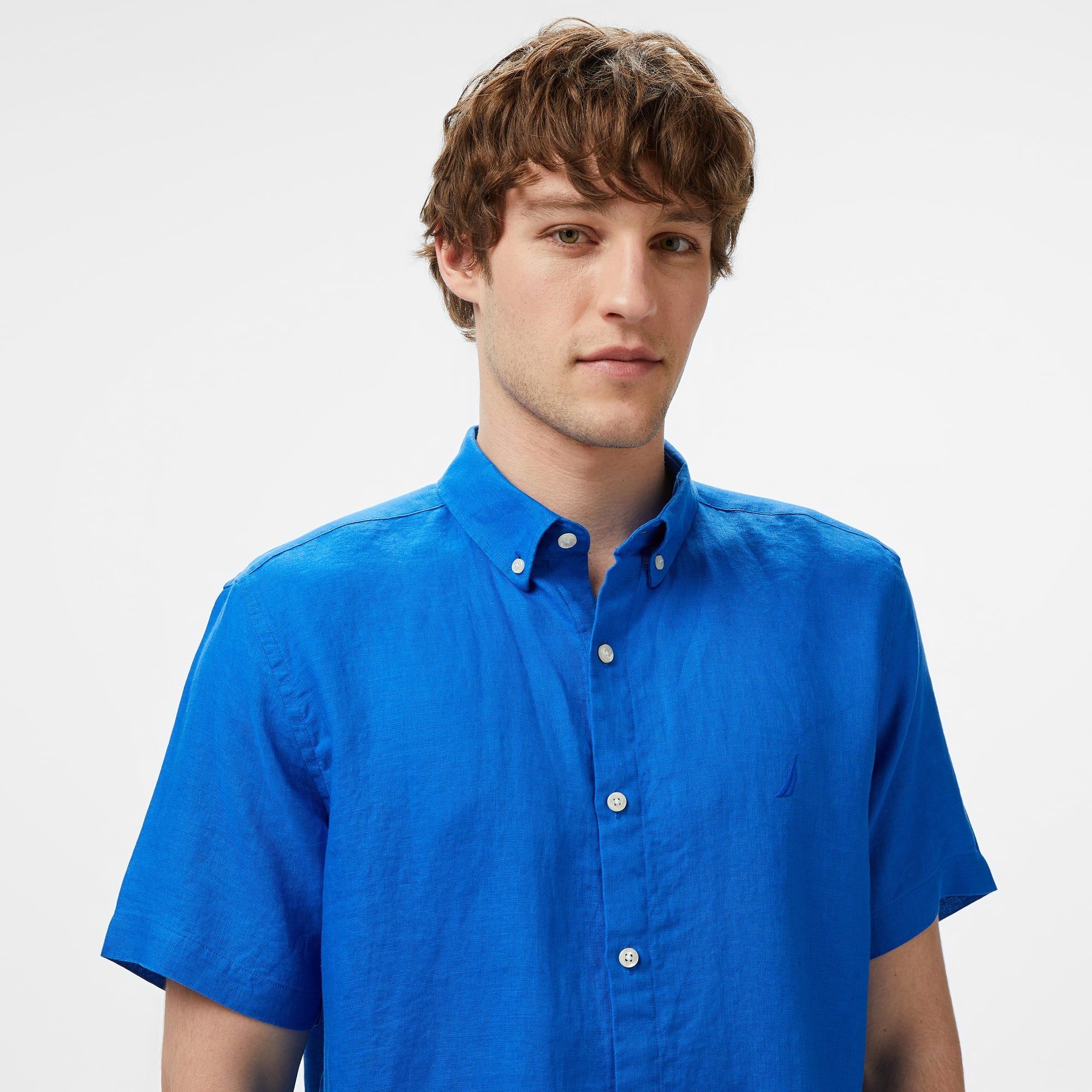 Nautica Erkek Mavi Classic Fit Keten Gömlek