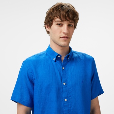  Nautica Erkek Mavi Classic Fit Keten Gömlek