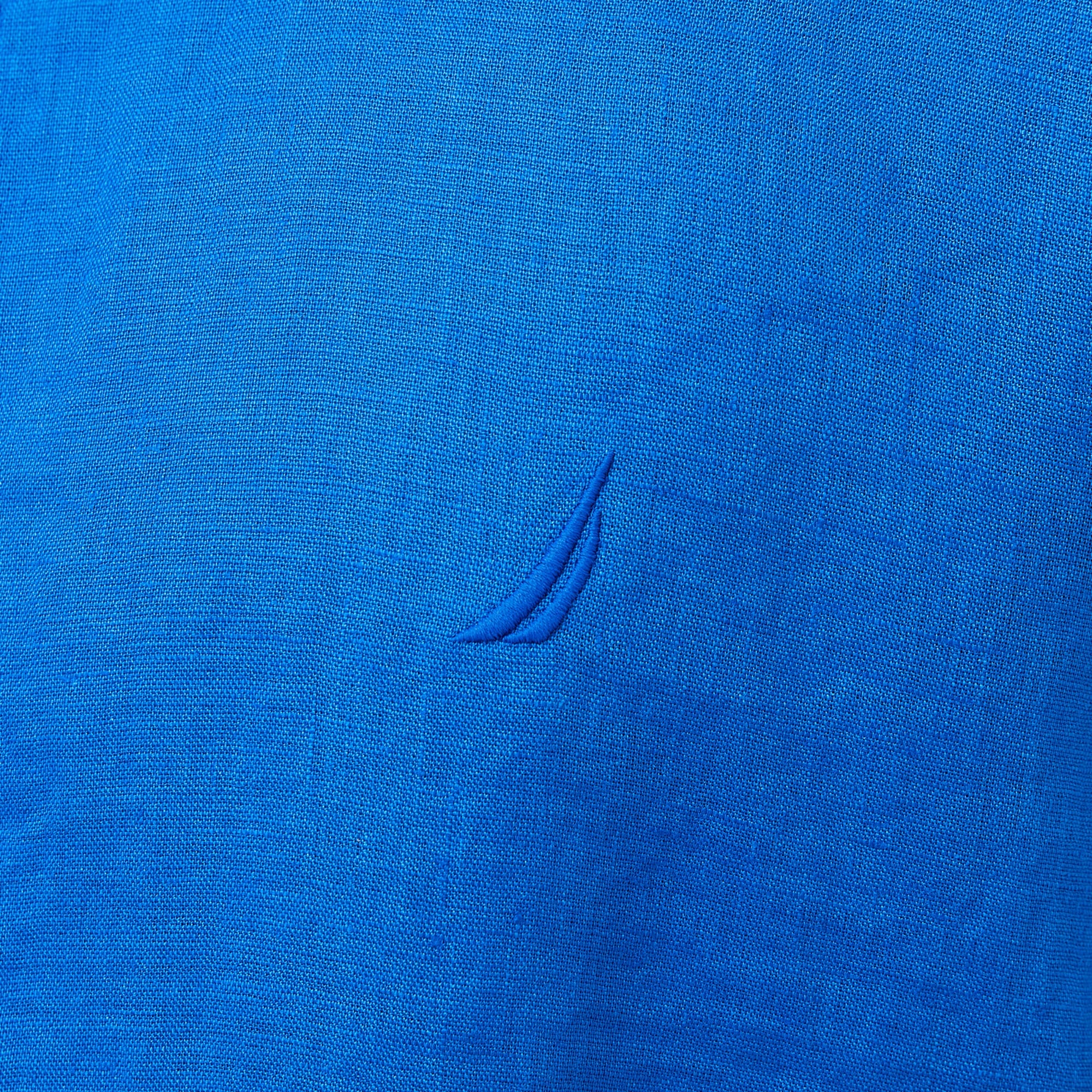 Nautica Erkek Mavi Classic Fit Keten Gömlek