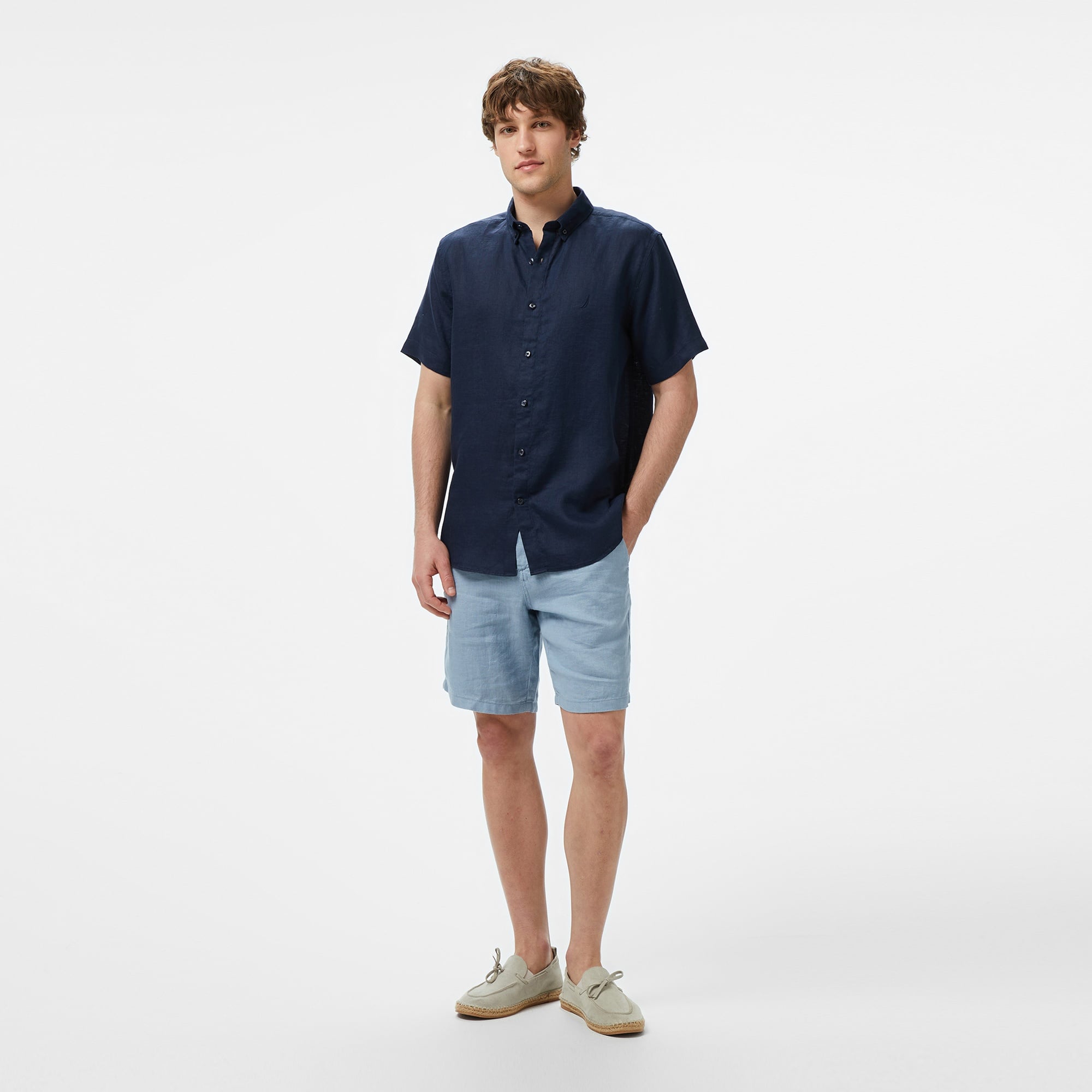 Nautica Erkek Lacivert Classic Fit Keten Gömlek