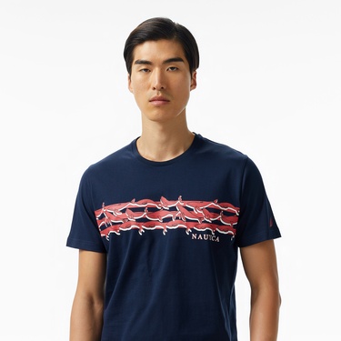  Nautica Erkek Lacivert Regular Fit Baskılı T-Shirt