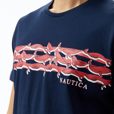  Nautica Erkek Lacivert Regular Fit Baskılı T-Shirt