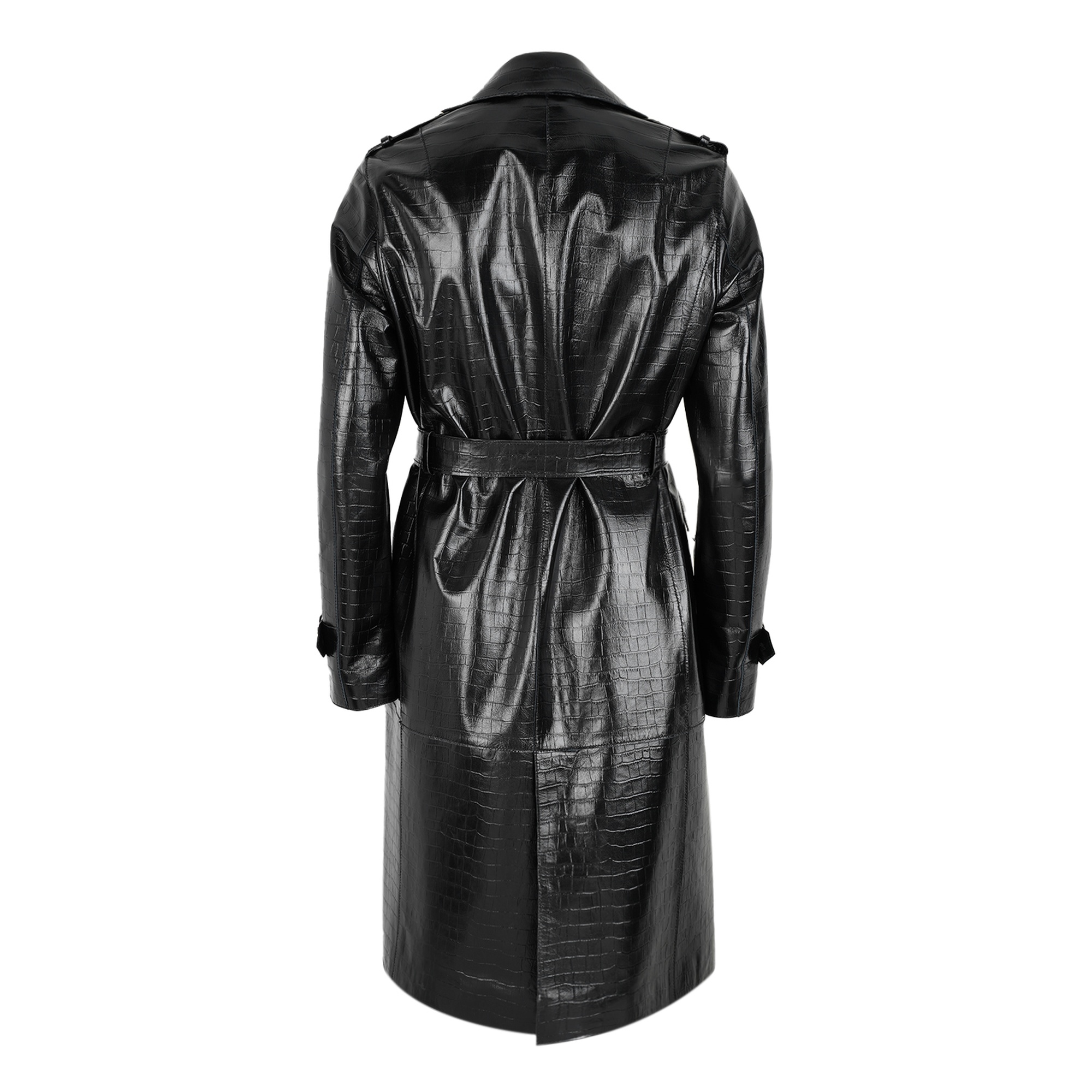 Kadın Siyah Kroko Baskılı Deri Trençkot
