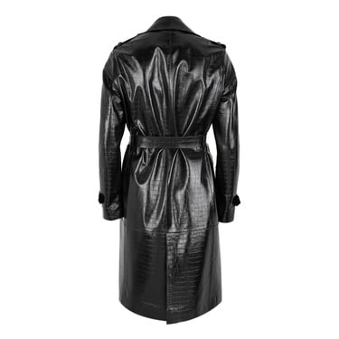  Kadın Siyah Kroko Baskılı Deri Trençkot