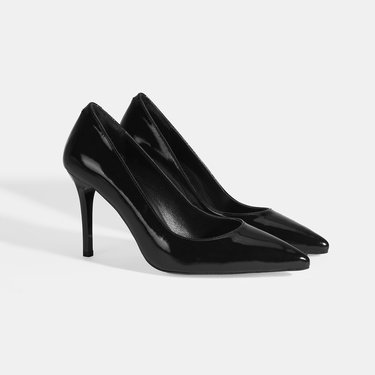  Kadın Siyah Rugan Deri Stiletto