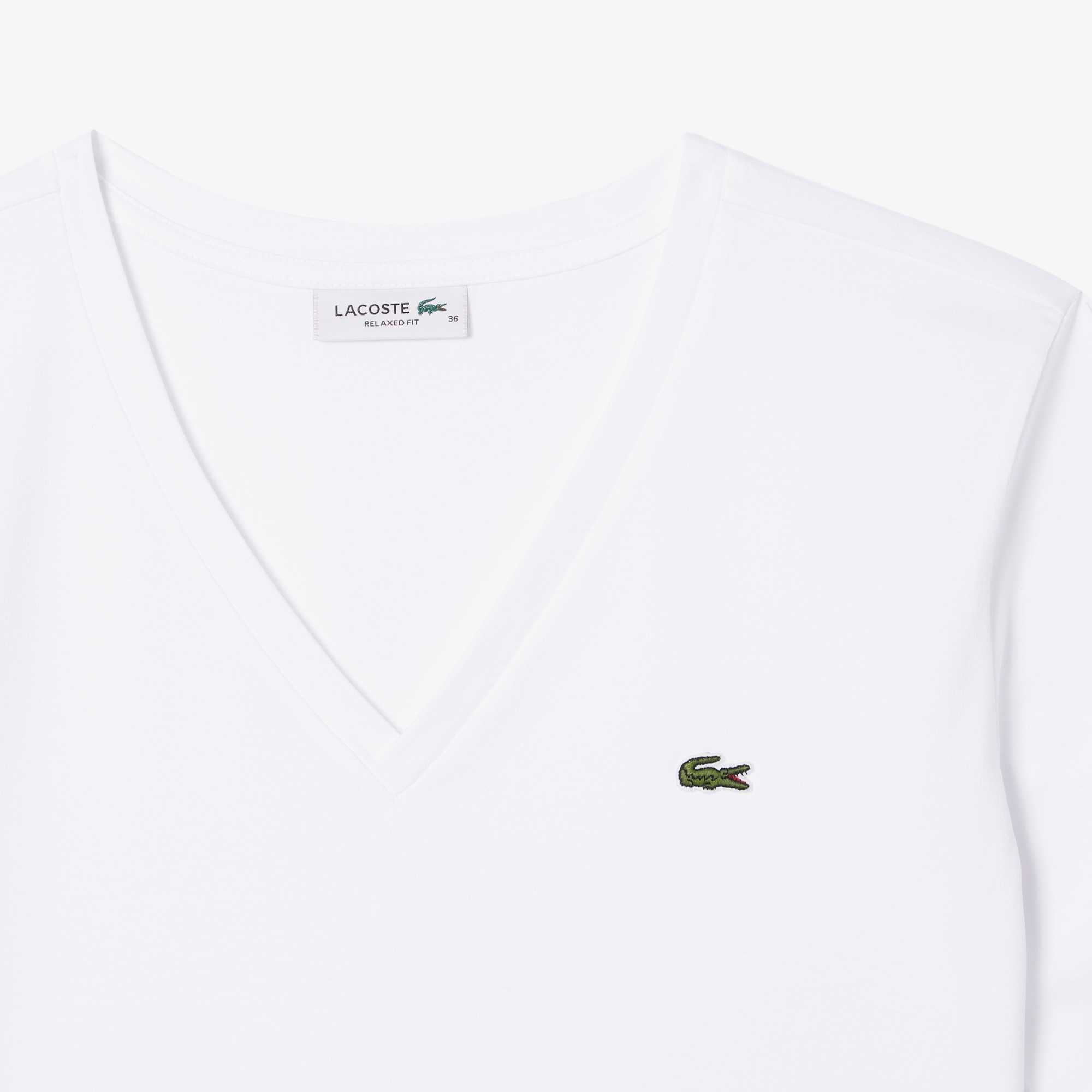 Lacoste Kadın Relaxed Fit V Yaka Beyaz T-Shirt