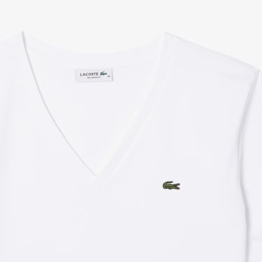  Lacoste Kadın Relaxed Fit V Yaka Beyaz T-Shirt