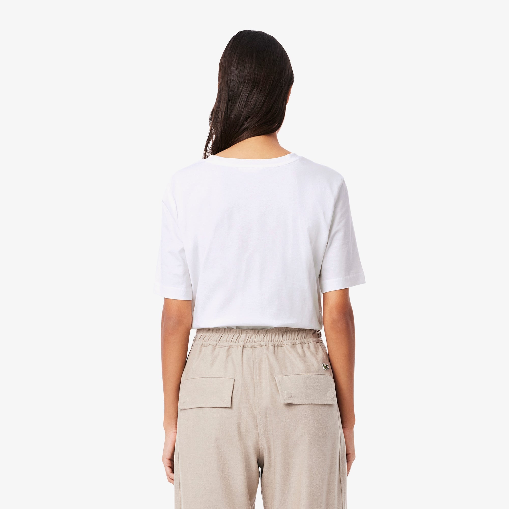 Lacoste Kadın Relaxed Fit V Yaka Beyaz T-Shirt