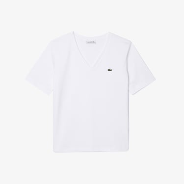  Lacoste Kadın Relaxed Fit V Yaka Beyaz T-Shirt