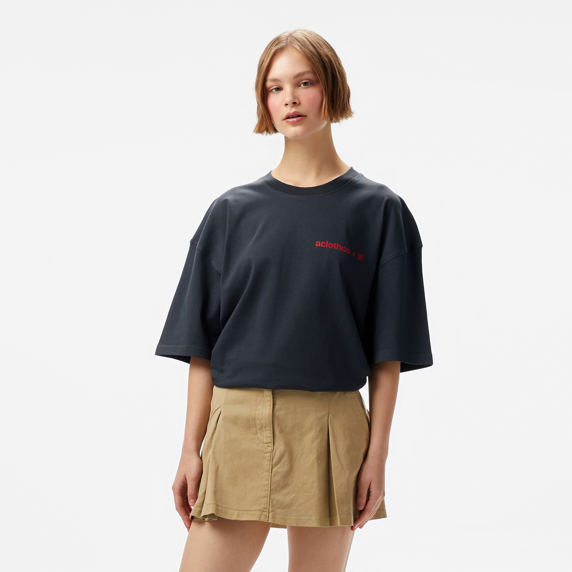 Aclothco X LFI Oversized Crew Neck Graphic Printed Unisex Antrasit T-Shirt