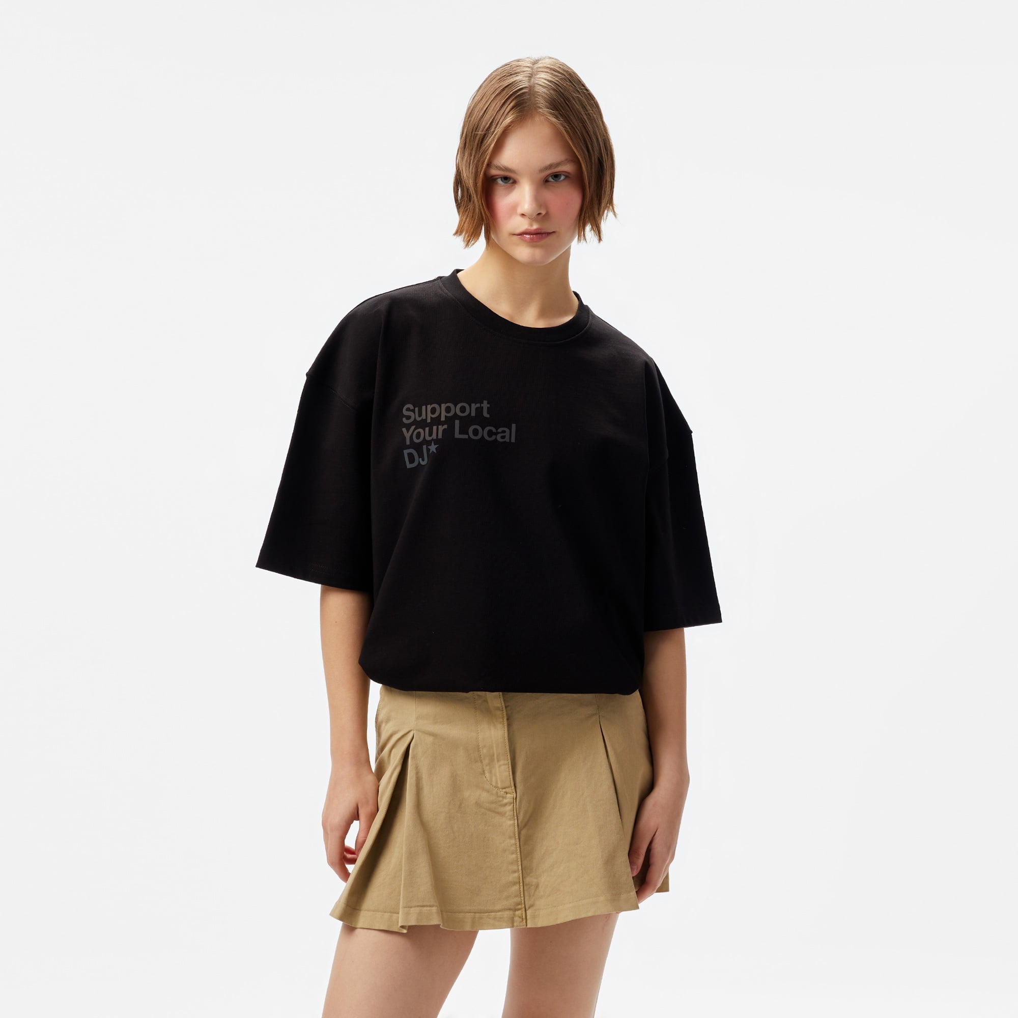 Aclothco X LFI Oversized Crew Neck Slogan Printed Unisex Siyah T-Shirt