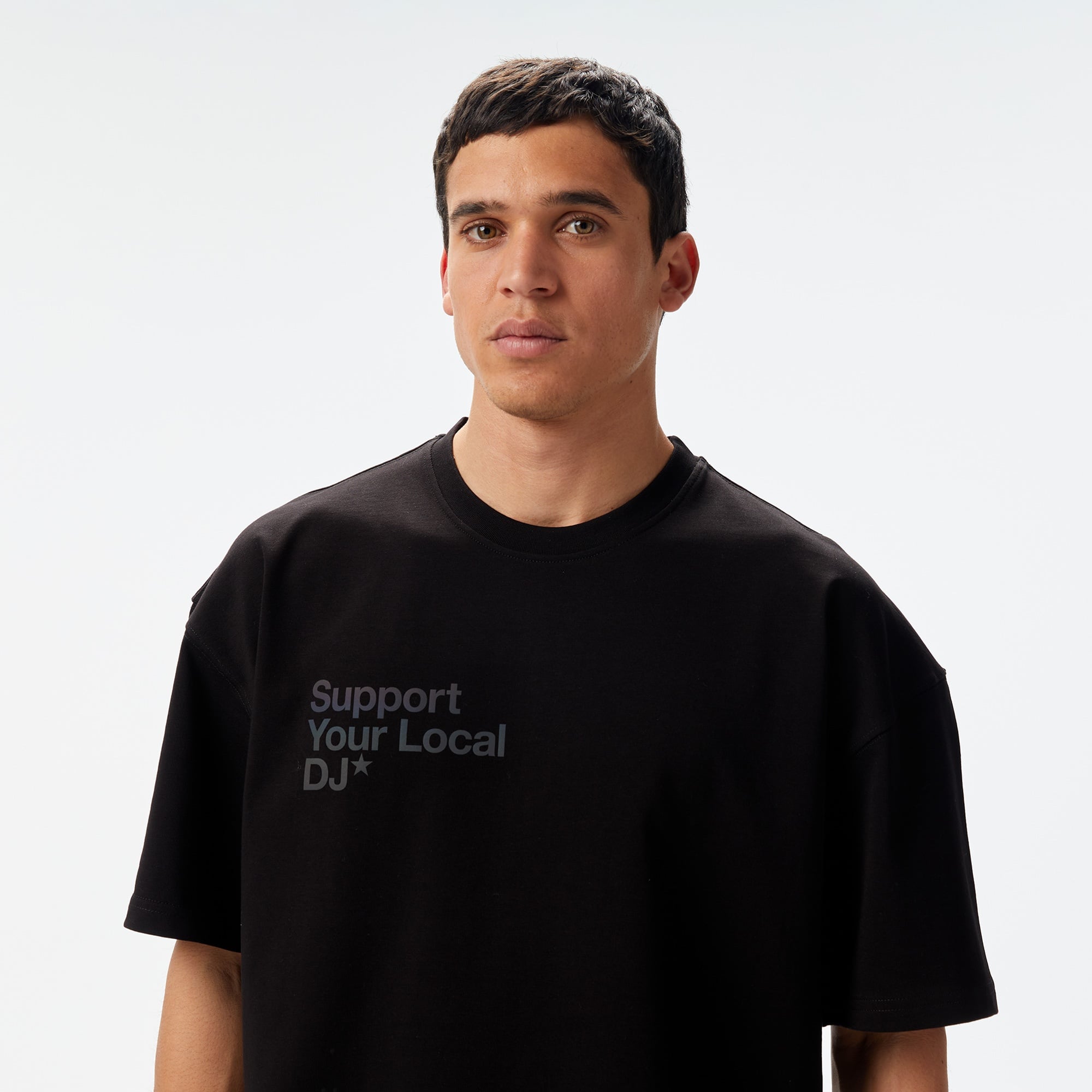 Aclothco X LFI Oversized Crew Neck Slogan Printed Unisex Siyah T-Shirt