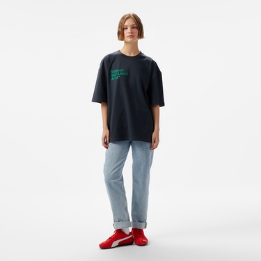  Aclothco X LFI Oversized Crew Neck Slogan Printed Unisex Antrasit T-Shirt