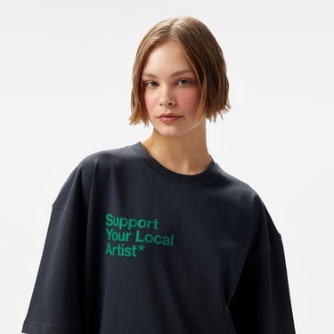  Aclothco X LFI Oversized Crew Neck Slogan Printed Unisex Antrasit T-Shirt