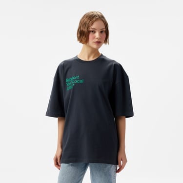  Aclothco X LFI Oversized Crew Neck Slogan Printed Unisex Antrasit T-Shirt