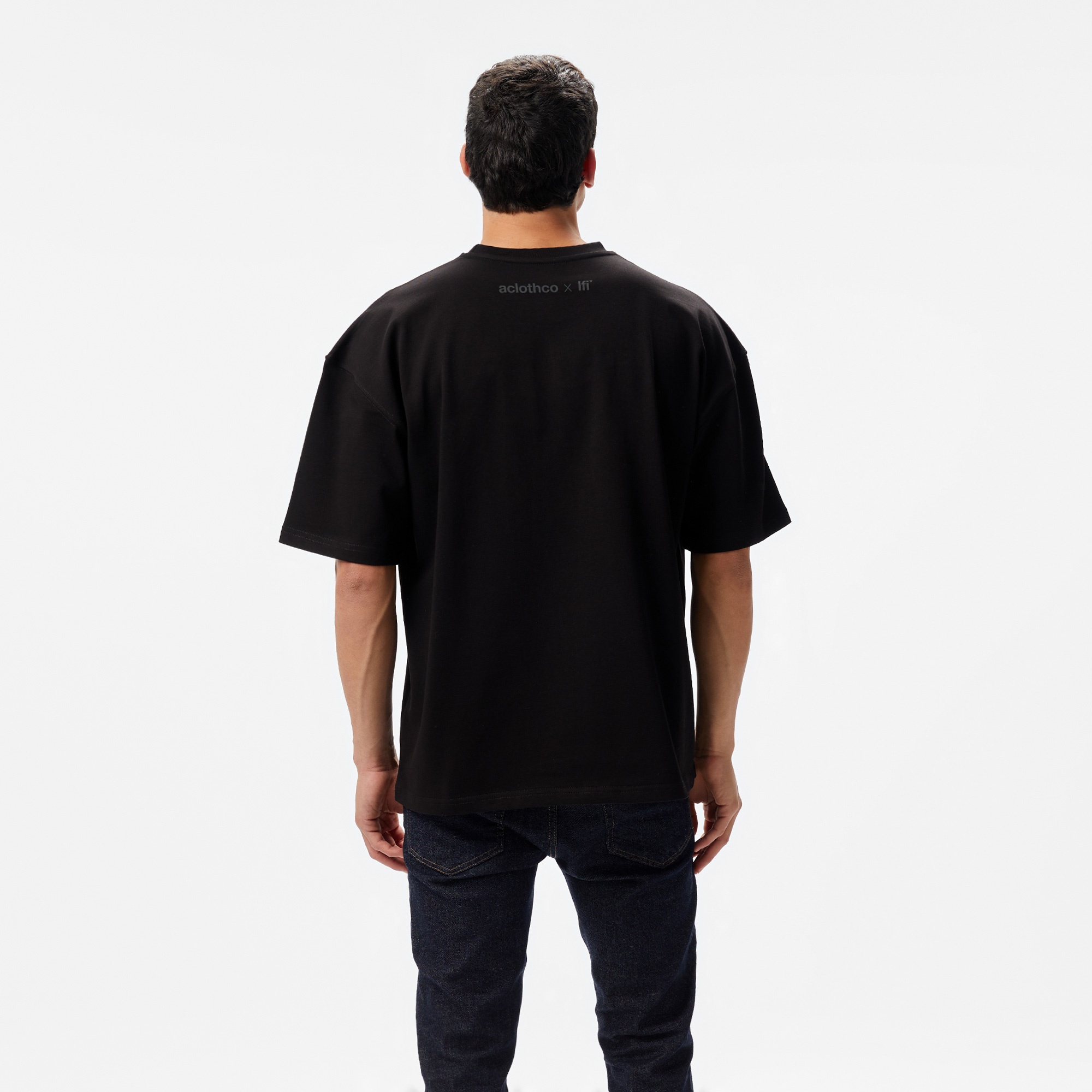 Aclothco X LFI Oversized Crew Neck Slogan Printed Unisex Siyah T-Shirt