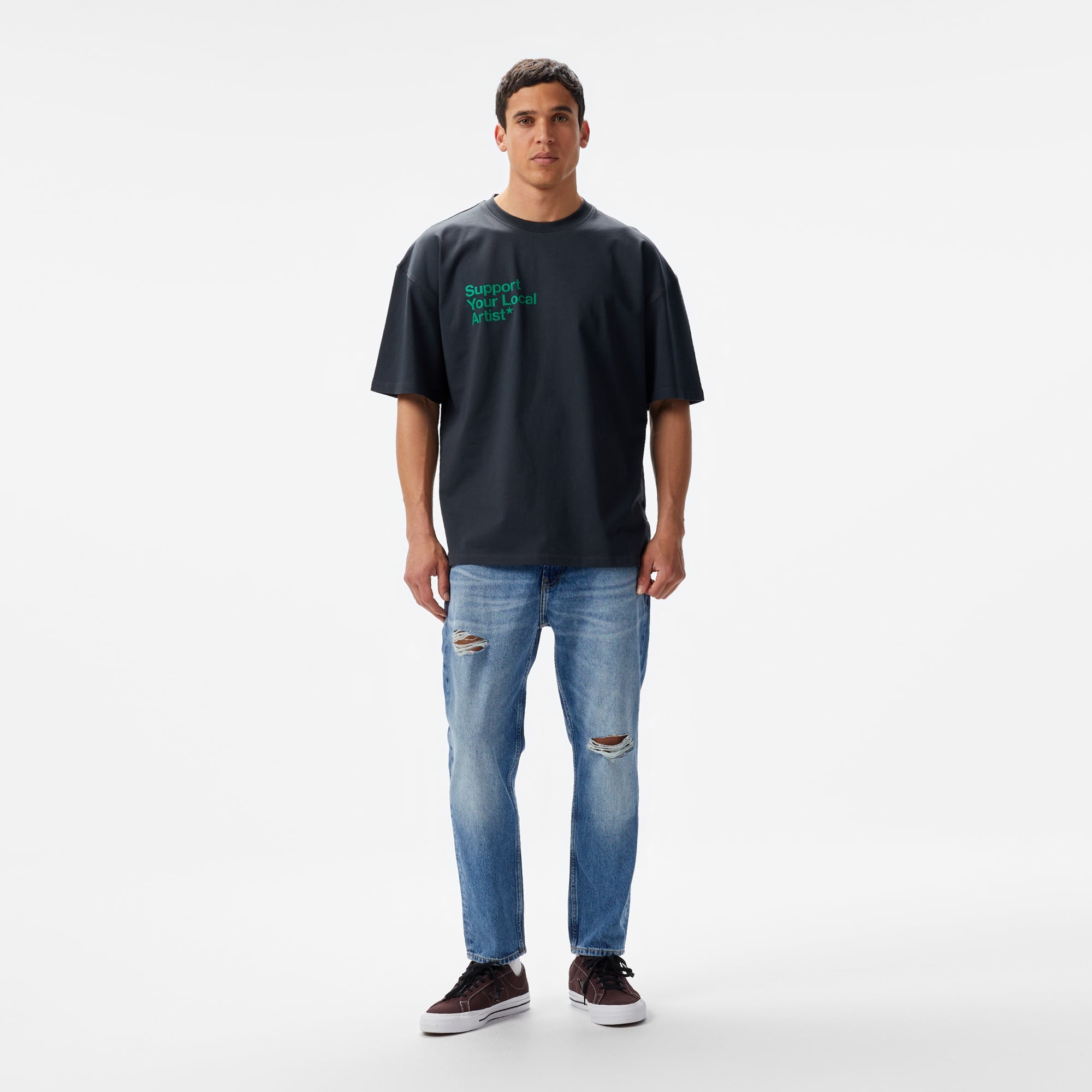 Aclothco X LFI Oversized Crew Neck Slogan Printed Unisex Antrasit T-Shirt