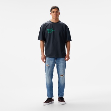  Aclothco X LFI Oversized Crew Neck Slogan Printed Unisex Antrasit T-Shirt