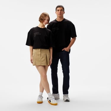  Aclothco X LFI Oversized Crew Neck Slogan Printed Unisex Siyah T-Shirt