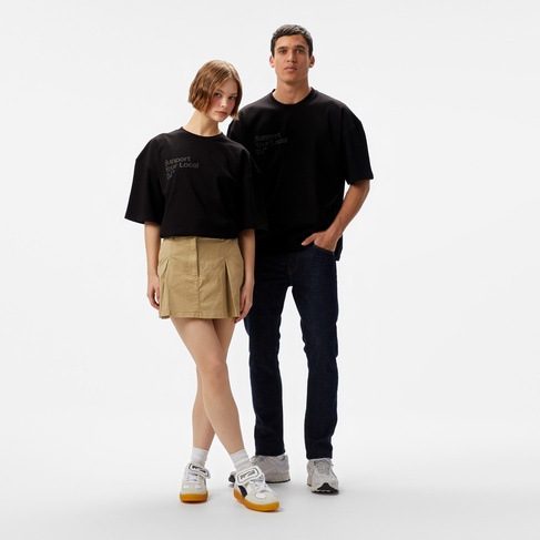  Aclothco X LFI Oversized Crew Neck Slogan Printed Unisex Siyah T-Shirt