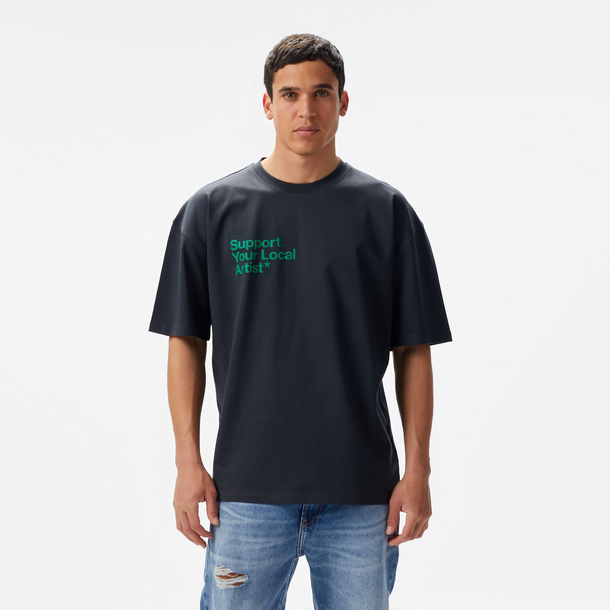 Aclothco X LFI Oversized Crew Neck Slogan Printed Unisex Antrasit T-Shirt