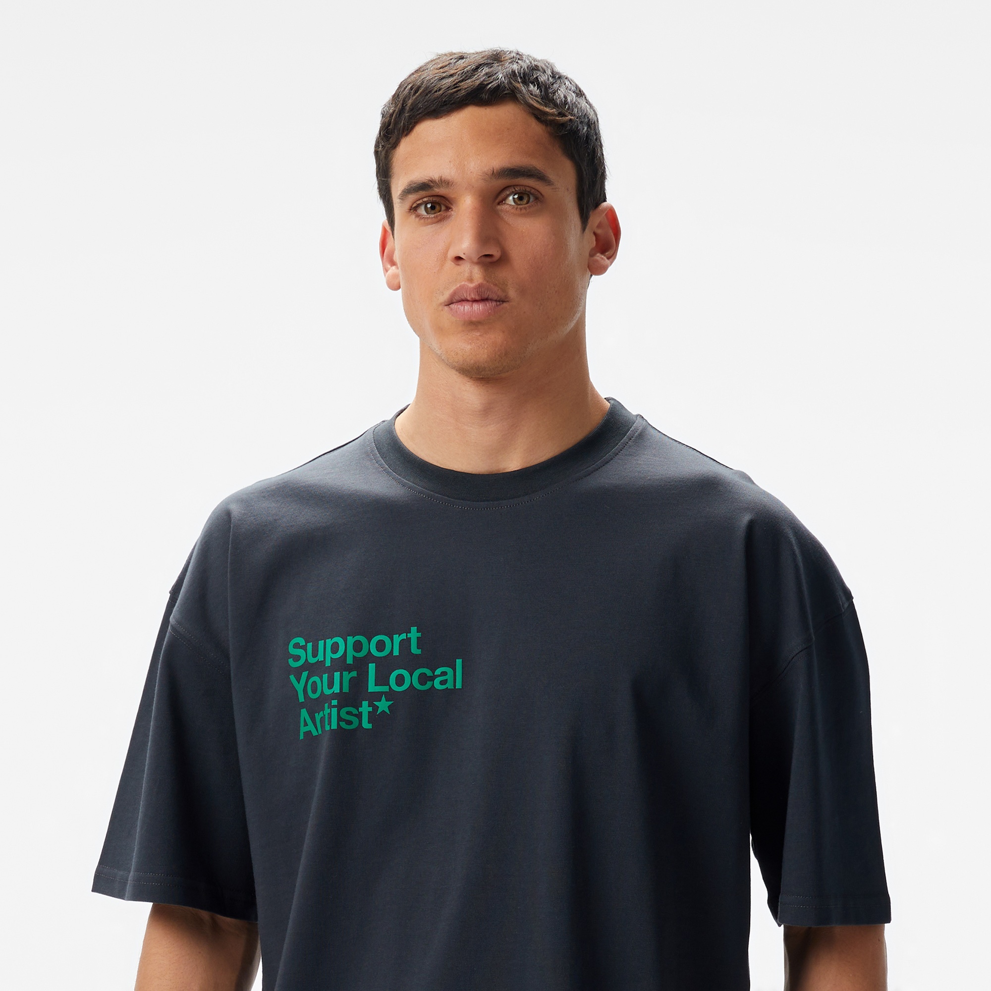 Aclothco X LFI Oversized Crew Neck Slogan Printed Unisex Antrasit T-Shirt