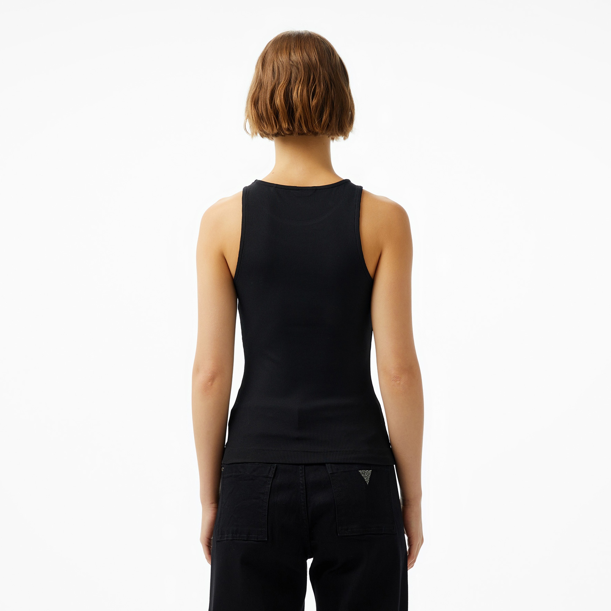 Guess New Round Kadın Siyah Kolsuz T-Shirt